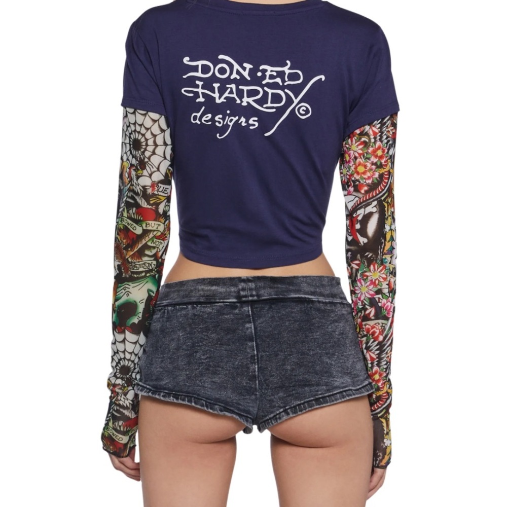 Ed Hardy Y2K True Love Mesh Tattoo Long-Sleeve Top